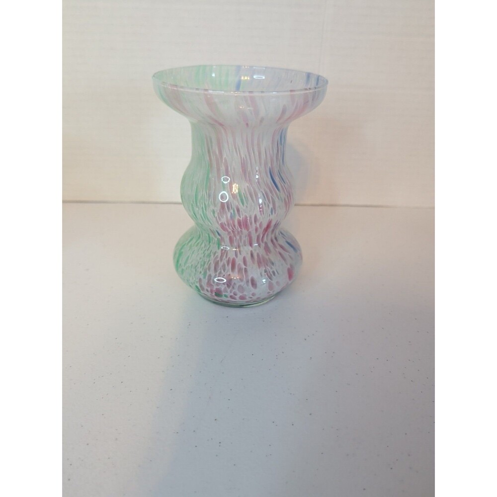 VTG Lavorazione Arte Murano Swirled Hand Blown Glass Round Vase Multi Color